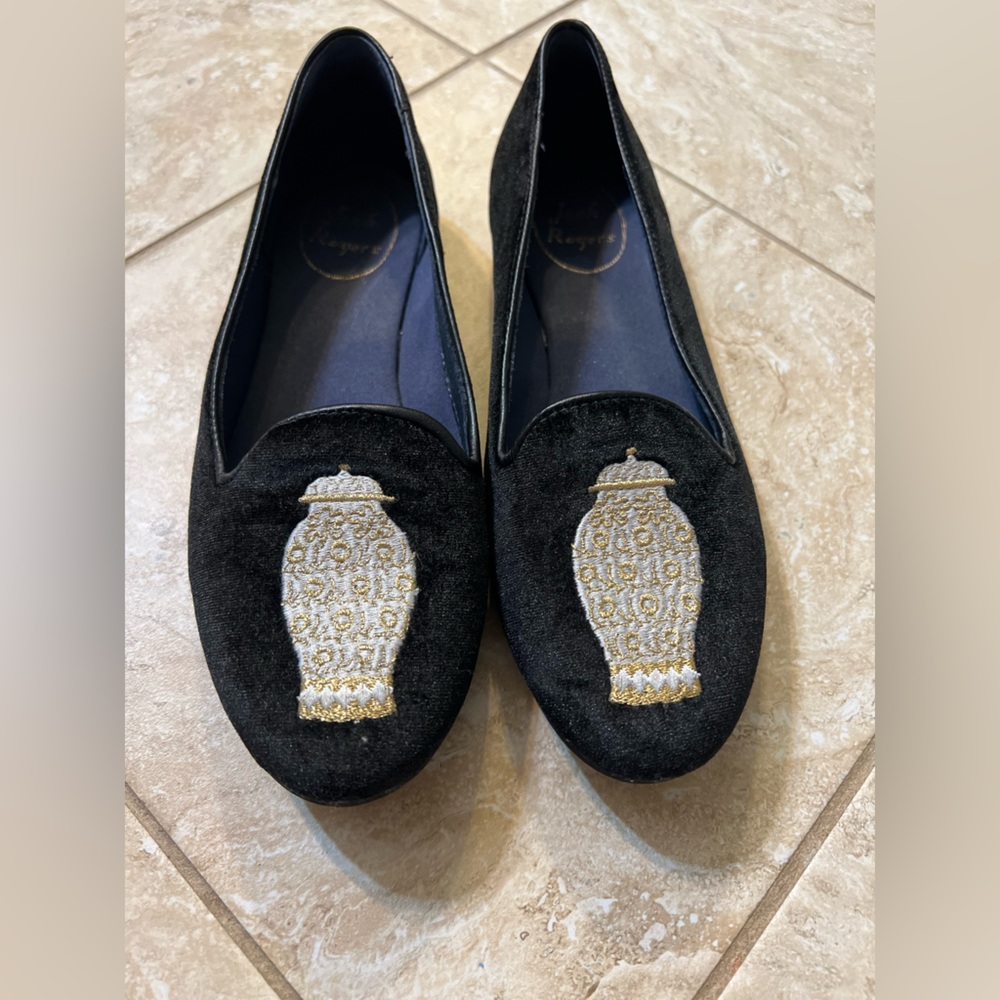 Jack Rogers loafers with ginger jar